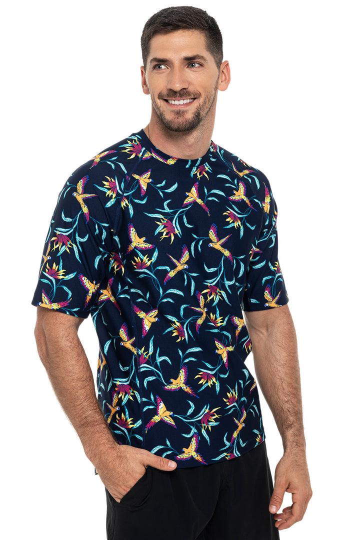 Men's Hightide Short Sleeve Swim Shirt | Navy Birds of Paradise