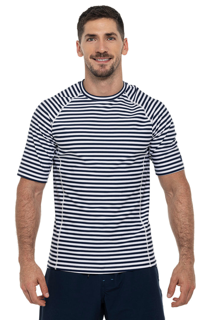 Men's Hightide Short Sleeve Swim Shirt | White/Navy Stripe