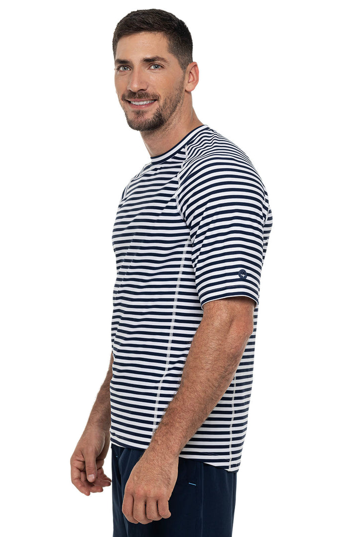 Men's Hightide Short Sleeve Swim Shirt | White/Navy Stripe