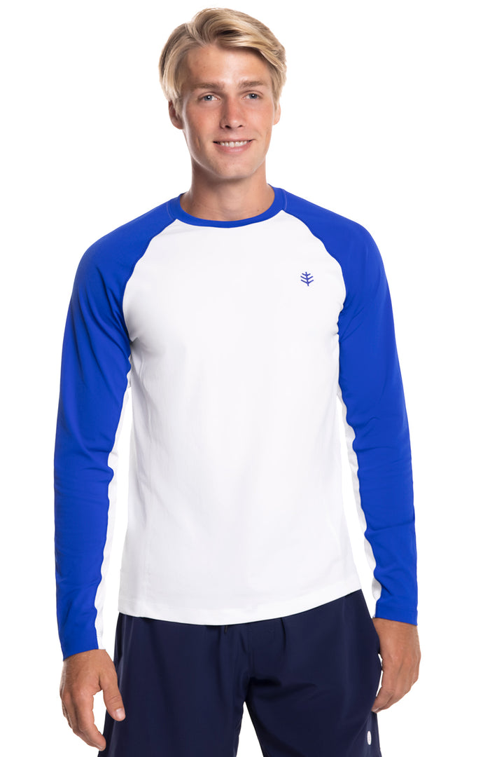 Men's Hightide Long Sleeve Swim Shirt | White/Cobalt Colorblock