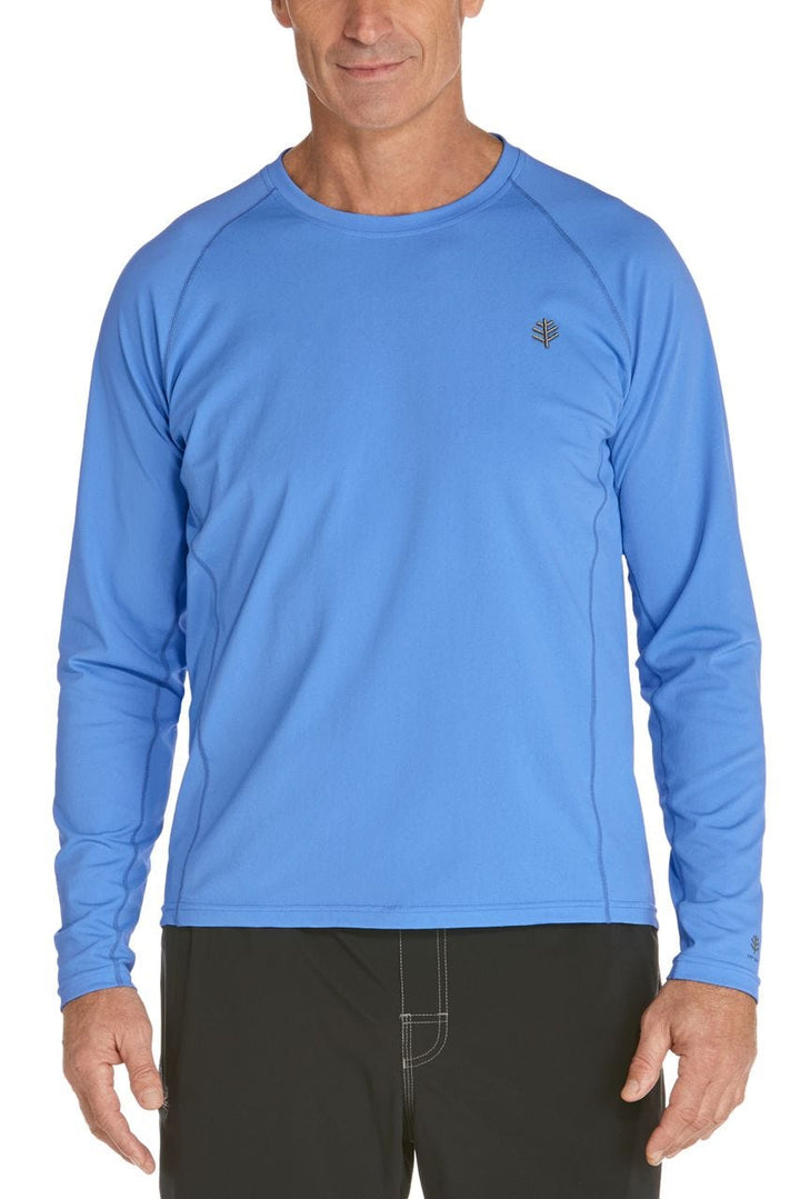 Coolibar Men's Hightide Long Sleeve Swim Shirt UPF 50+, Surf Blue / XL