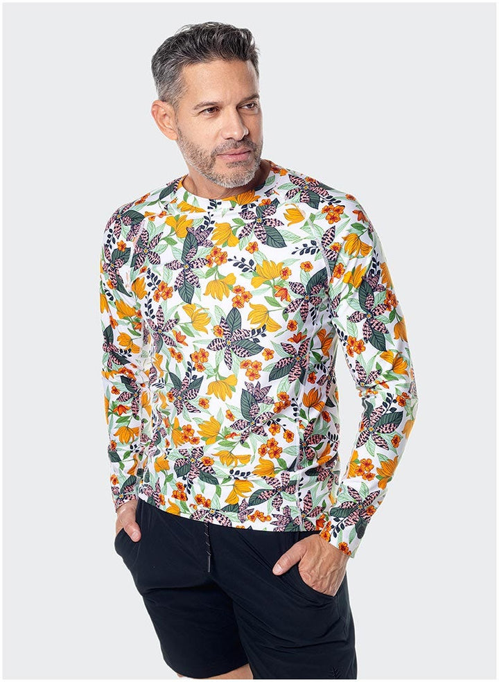 Men's Hightide Long Sleeve Swim Shirt | Apricot Crush Floral Paradise