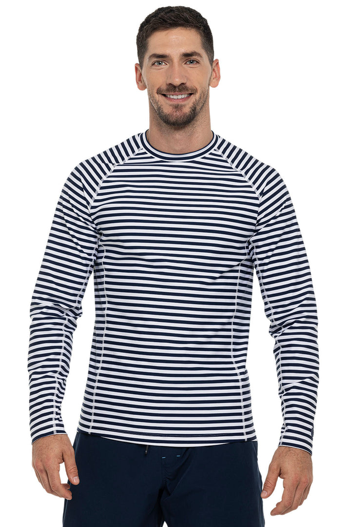 Men's Hightide Long Sleeve Swim Shirt | White/Navy Stripe