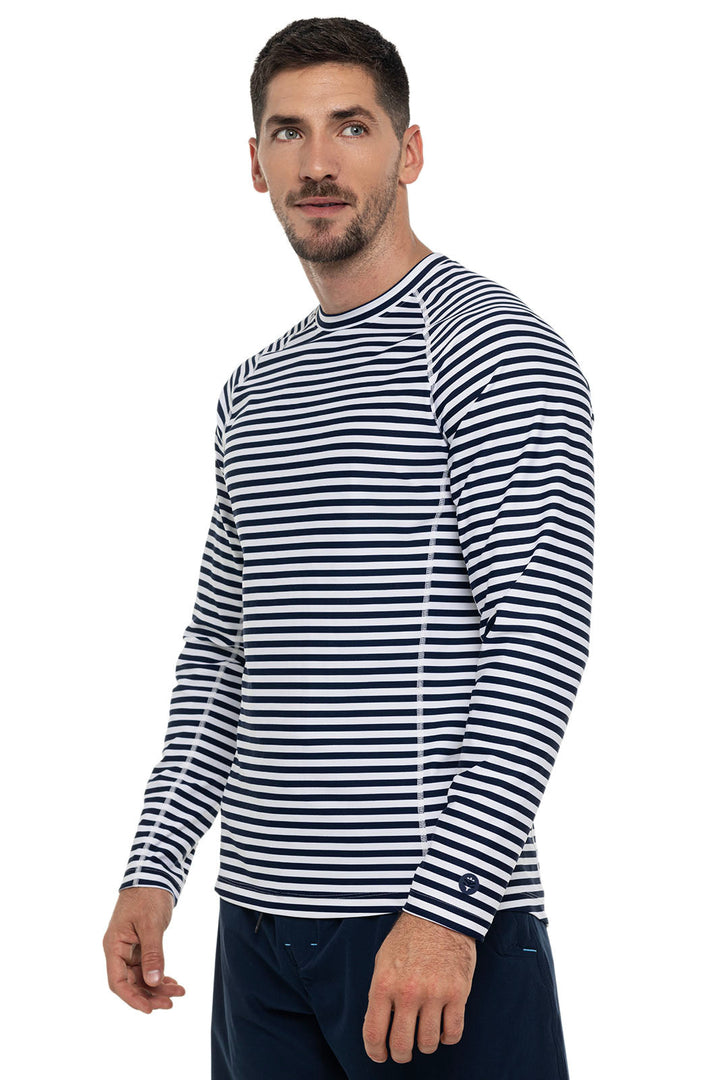 Men's Hightide Long Sleeve Swim Shirt | White/Navy Stripe