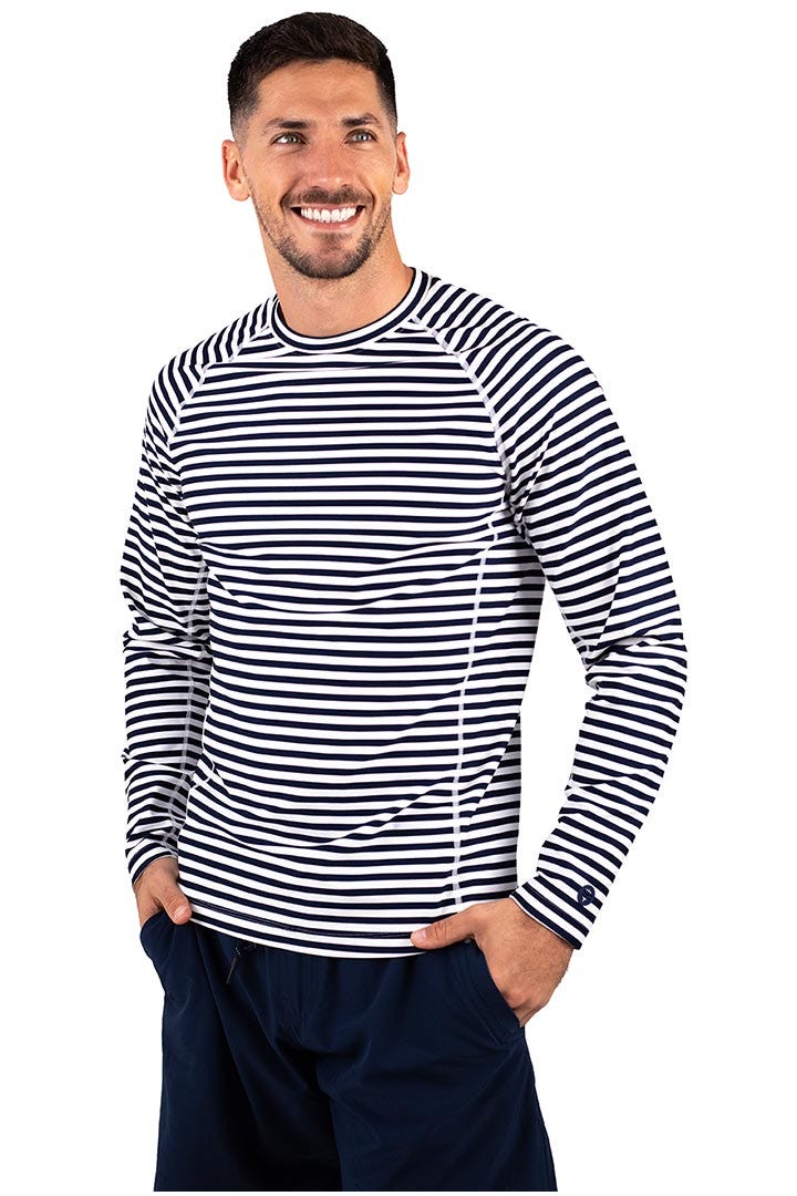 Men's Hightide Long Sleeve Swim Shirt | White/Navy Stripe