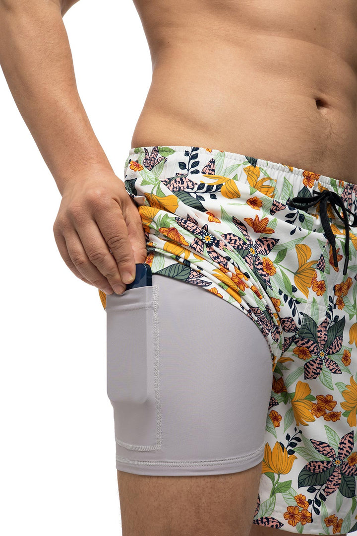 Men's Kahuna Swimming Shorts | Apricot Crush Floral Paradise