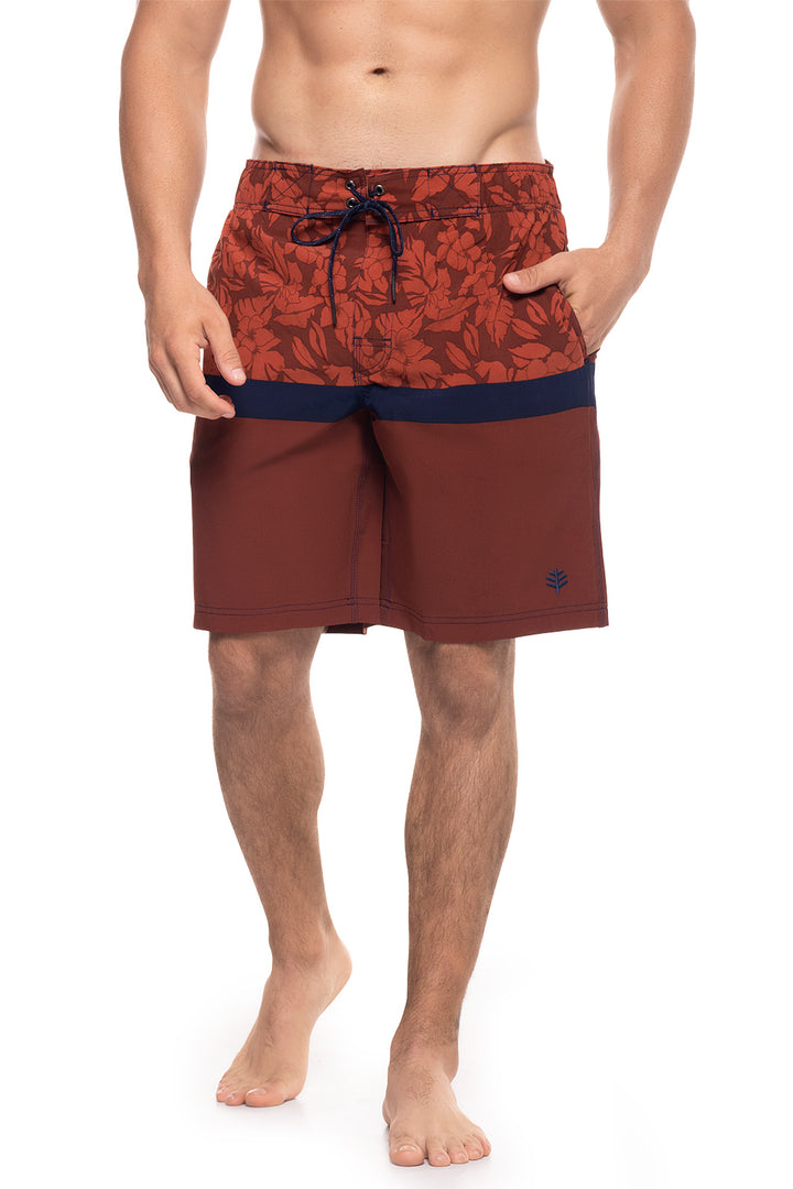 Men's Island Swim Trunks | Terracotta Vintage Tropical Stripe