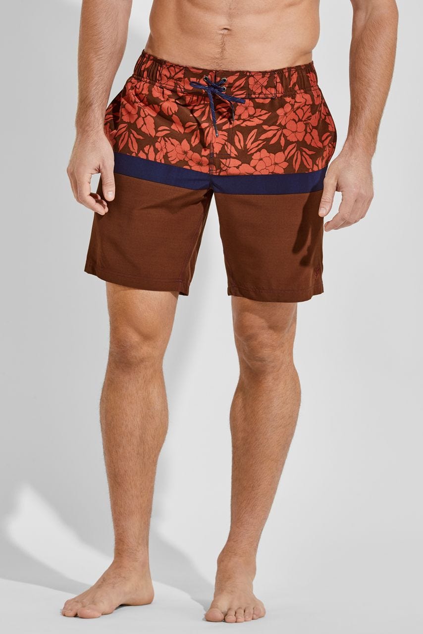 Men's Island Swim Trunks | Terracotta Vintage Tropical Stripe