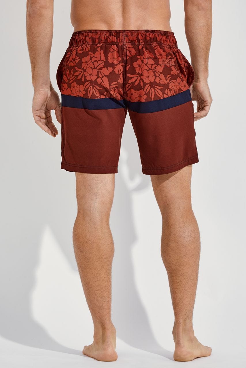 Men's Island Swim Trunks | Terracotta Vintage Tropical Stripe