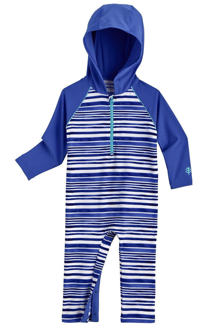 Baby Finn Hooded One-Piece Swimsuit | Sailor Watercolor Stripe