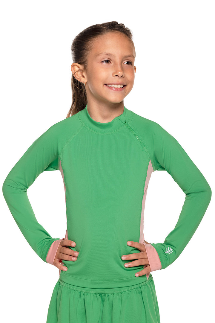 Kid's Wavechaser Zippy Rash Guard | Palm Green Colorblock