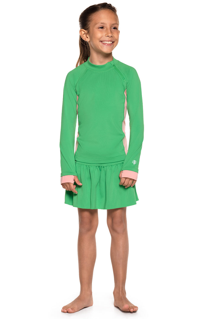 Kid's Wavechaser Zippy Rash Guard | Palm Green Colorblock