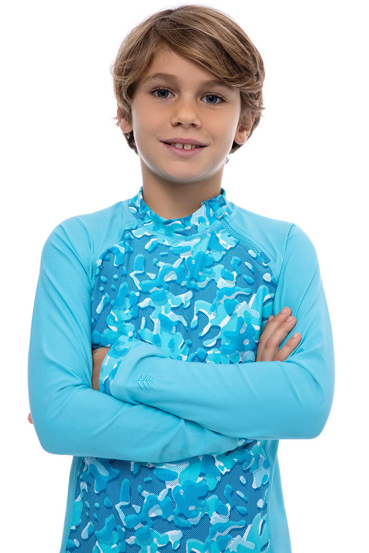 Kid's Wavechaser Zippy Rash Guard | Aruba Blue Sea Camo