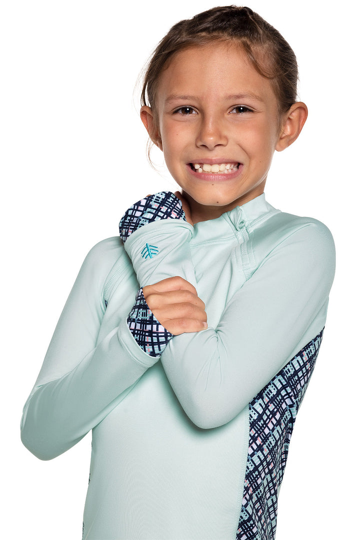 Kid's Wavechaser Zippy Rash Guard | Misty Aqua Colorblock