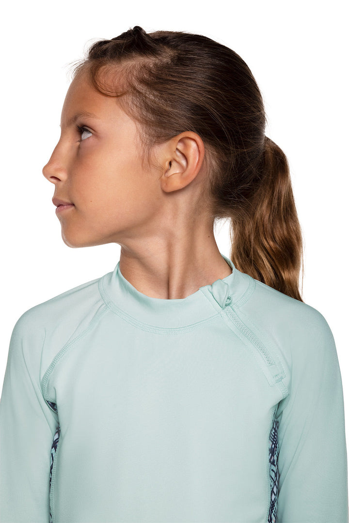 Kid's Wavechaser Zippy Rash Guard | Misty Aqua Colorblock