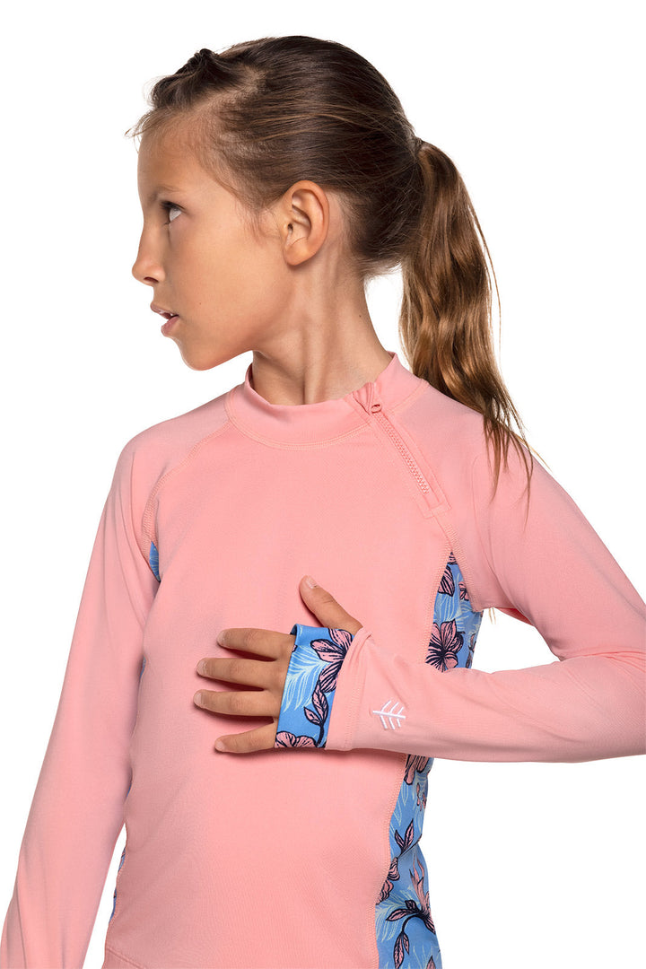 Kid's Wavechaser Zippy Rash Guard | Peachy Pink Colorblock