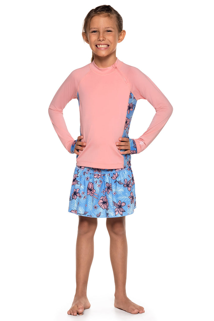 Kid's Wavechaser Zippy Rash Guard | Peachy Pink Colorblock