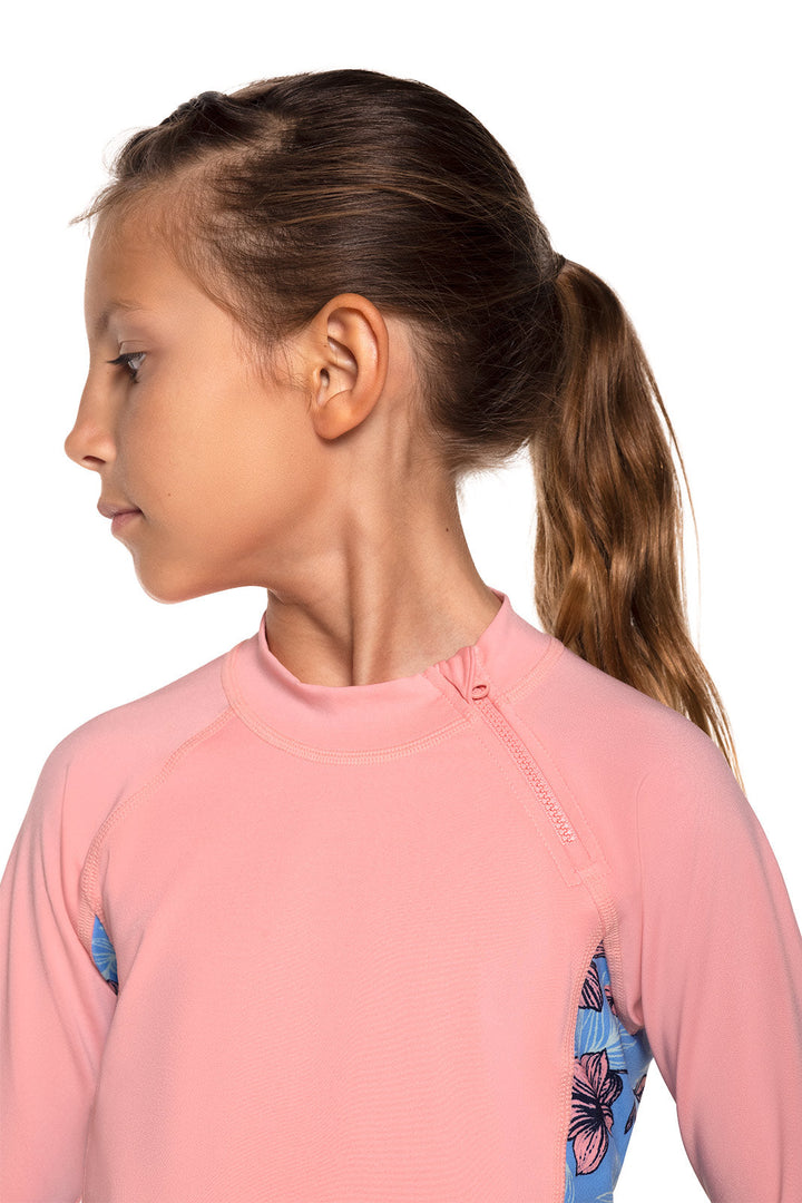 Kid's Wavechaser Zippy Rash Guard | Peachy Pink Colorblock