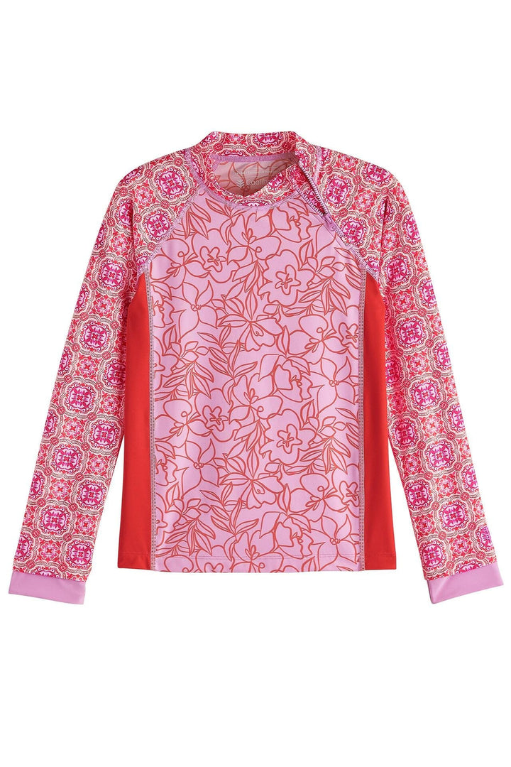 Kid's Wavechaser Zippy Rash Guard | Tropical Orchid Sketched Floral