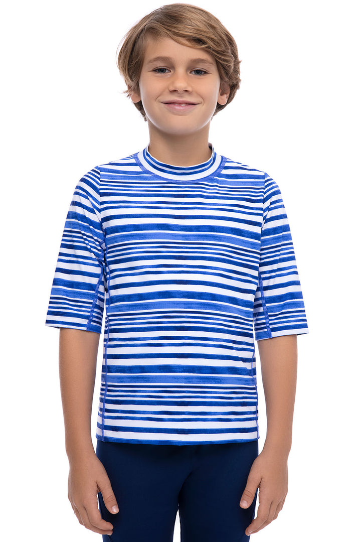 Kid's Sandshark Short Sleeve Surf Shirt | Sailor Watercolor Stripe