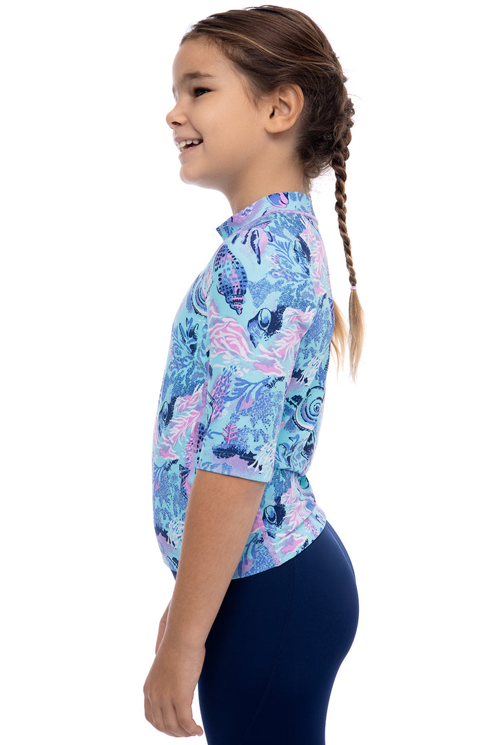 Kid's Sandshark Short Sleeve Surf Shirt | Coastal Blue Underwater Seashells