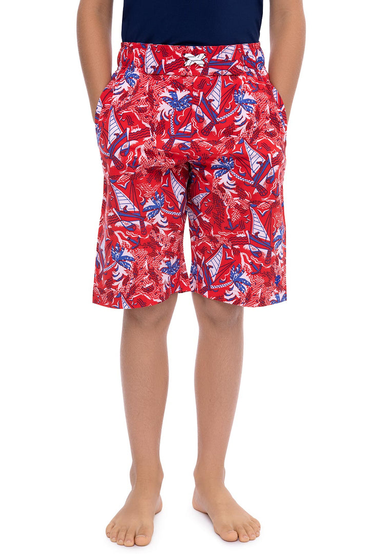 Boy's Island Swim Trunks | Radiant Red Anchors Away