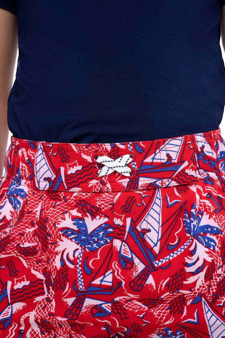 Boy's Island Swim Trunks | Radiant Red Anchors Away