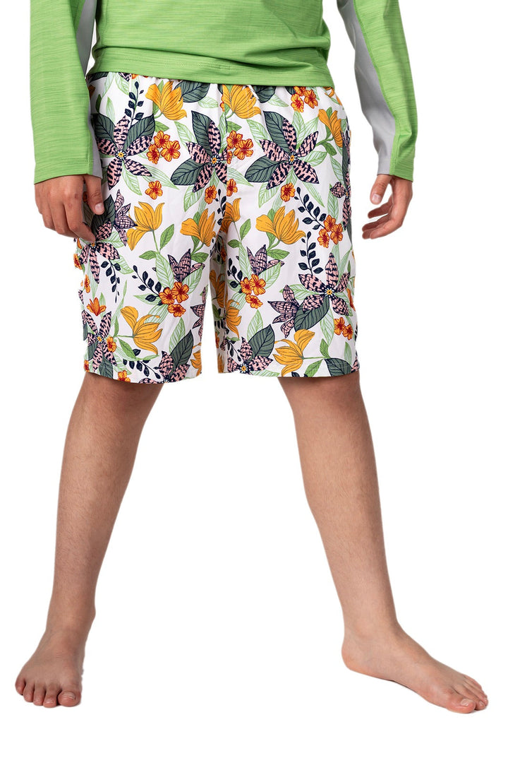 Boy's Island Swim Trunks | Apricot Crush Floral Paradise