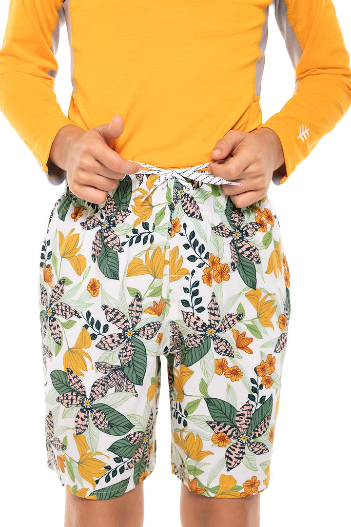 Boy's Island Swim Trunks | Apricot Crush Floral Paradise