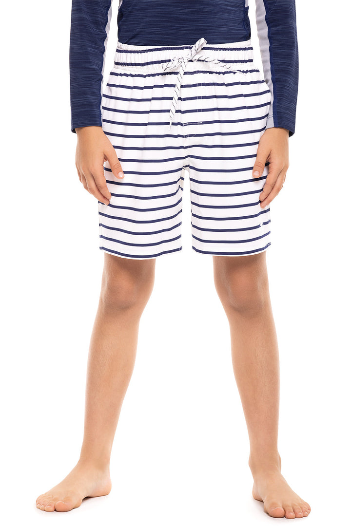 Boy's Island Swim Trunks | White/Navy Stripe