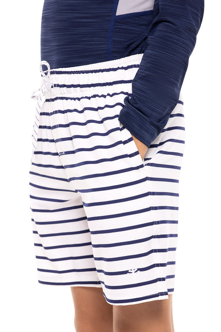 Boy's Island Swim Trunks | White/Navy Stripe