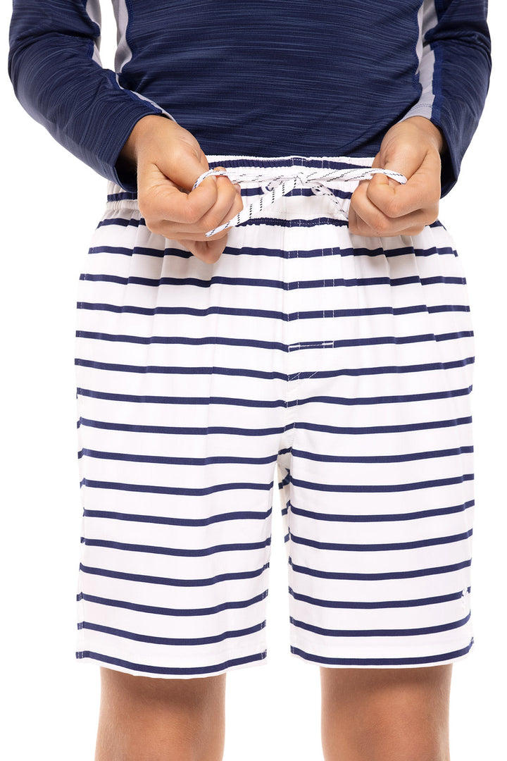 Boy's Island Swim Trunks | White/Navy Stripe