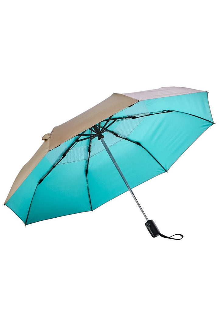 42 Inch Sodalis Travel Umbrella | Gold/Aqua Metallic