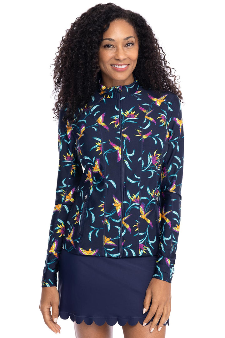 Women's Malawi Swim Jacket | Navy Birds of Paradise