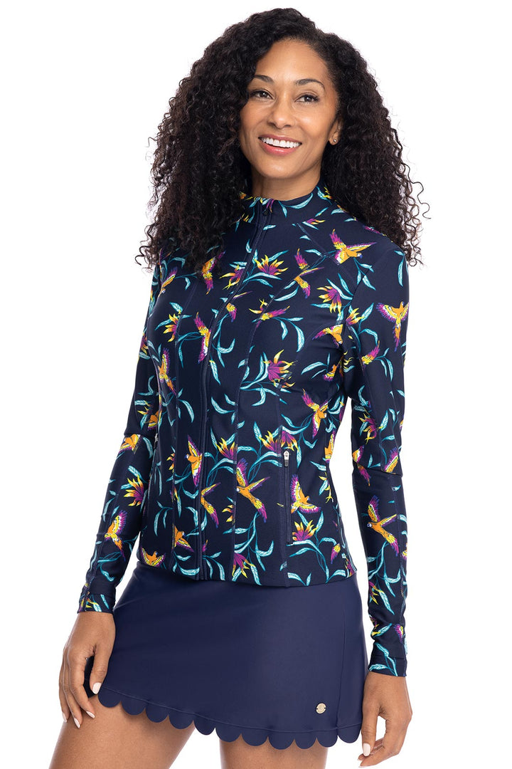 Women's Malawi Swim Jacket | Navy Birds of Paradise