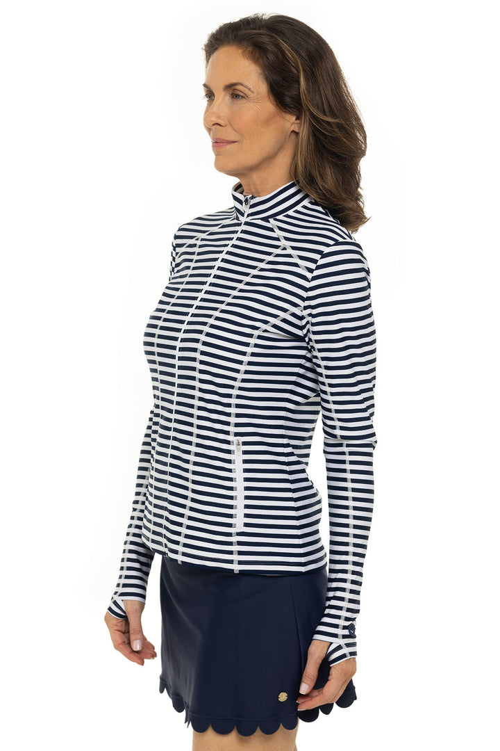 Women's Malawi Swim Jacket | White/Navy Stripe