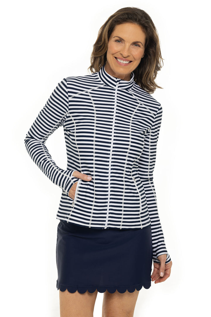 Women's Malawi Swim Jacket | White/Navy Stripe