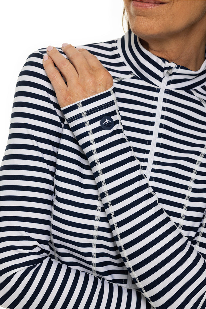 Women's Malawi Swim Jacket | White/Navy Stripe