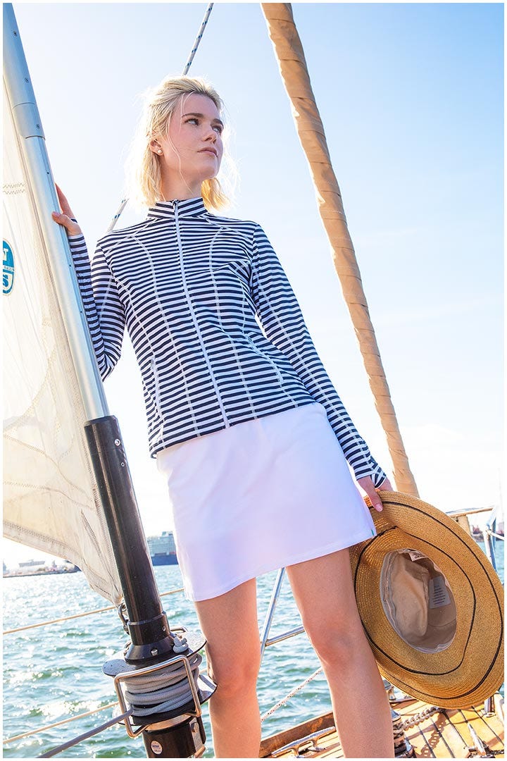 Women's Malawi Swim Jacket | White/Navy Stripe