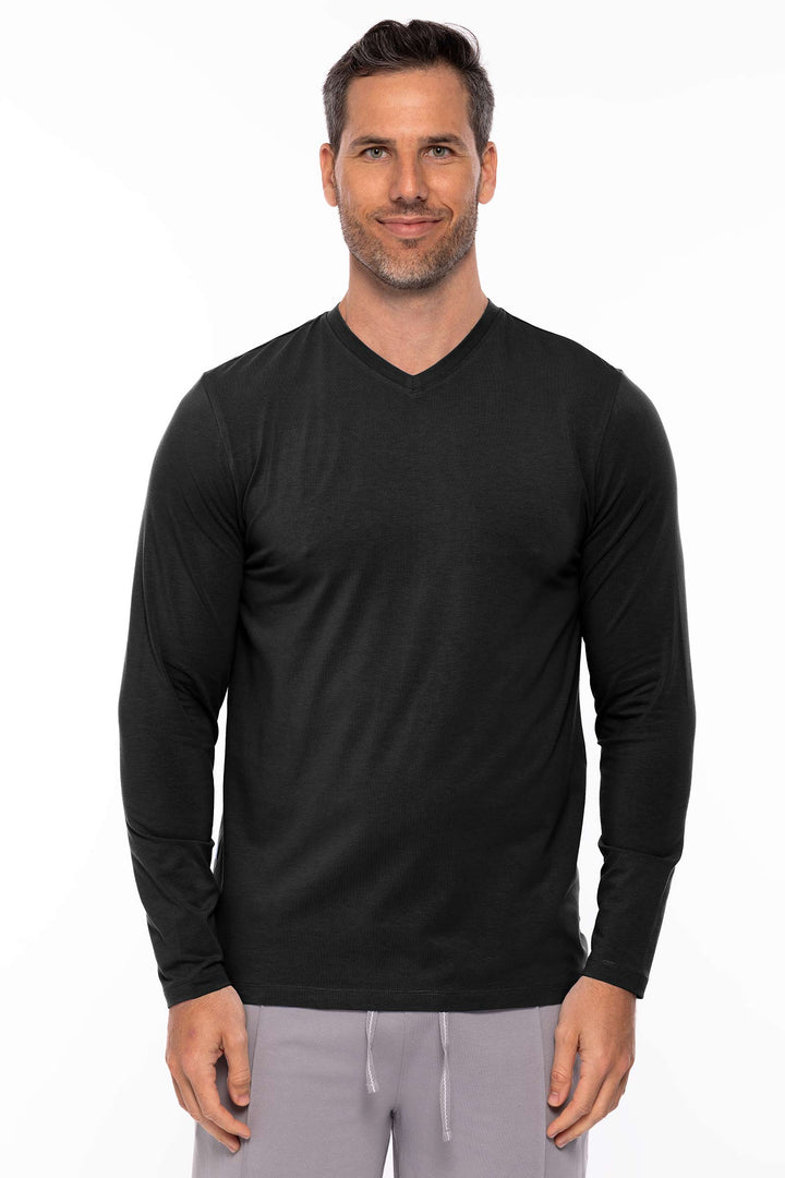 Men's Morada Everyday Long Sleeve V-Neck T-Shirt | Black