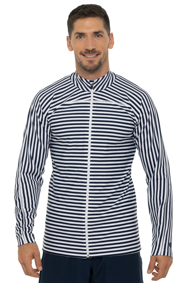 Men's Menorca Long Sleeve Water Jacket | White/Navy Stripe