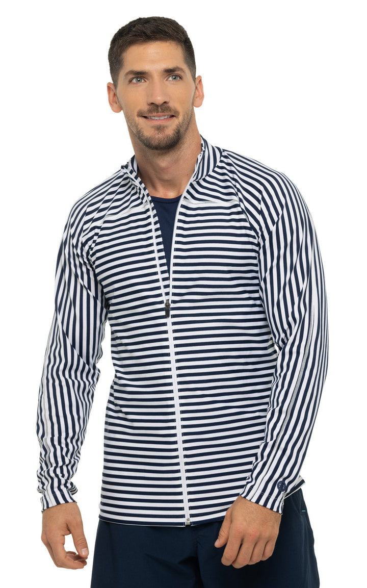 Men's Menorca Long Sleeve Water Jacket | White/Navy Stripe