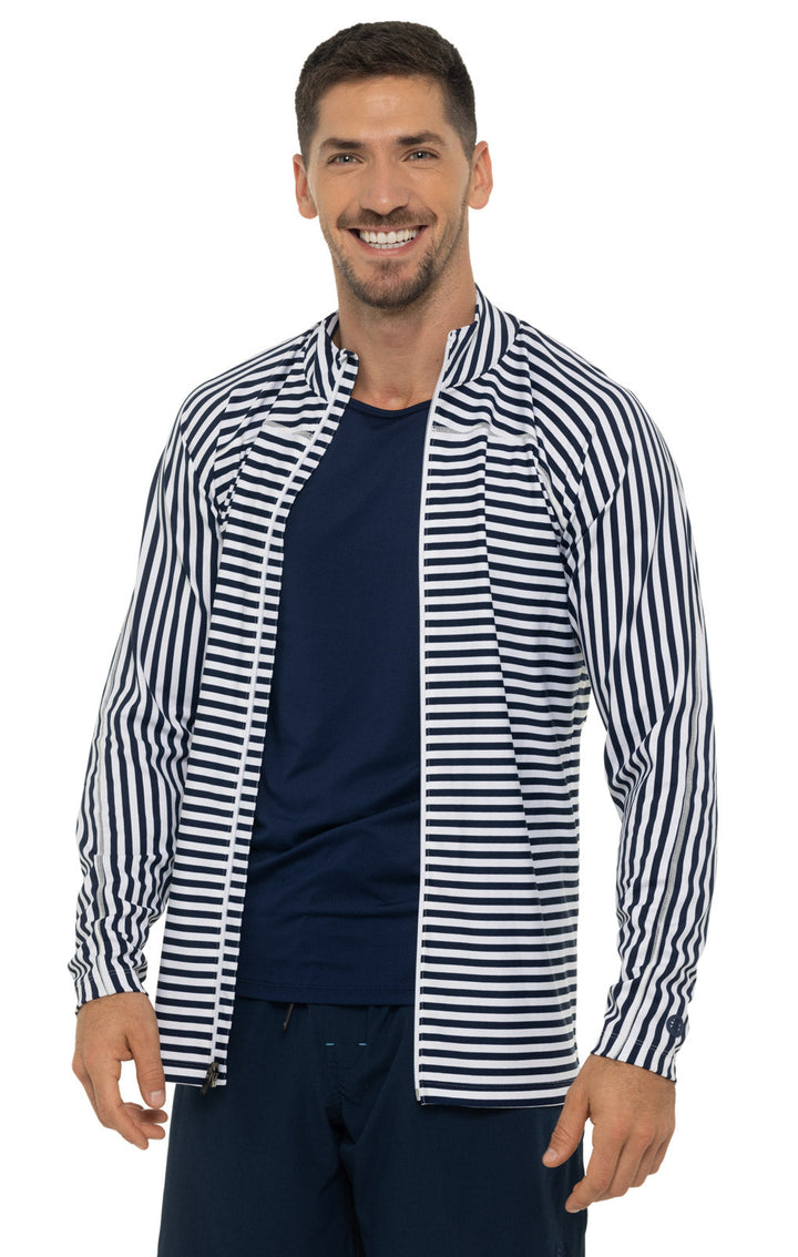 Men's Menorca Long Sleeve Water Jacket | White/Navy Stripe