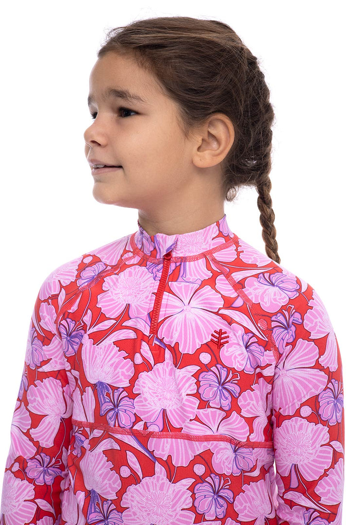 Girl's Lawai Ruche Swim Shirt | Radiant Red Botanical Floral