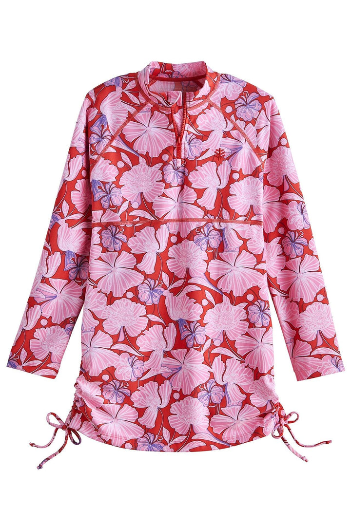 Girl's Lawai Ruche Swim Shirt | Radiant Red Botanical Floral