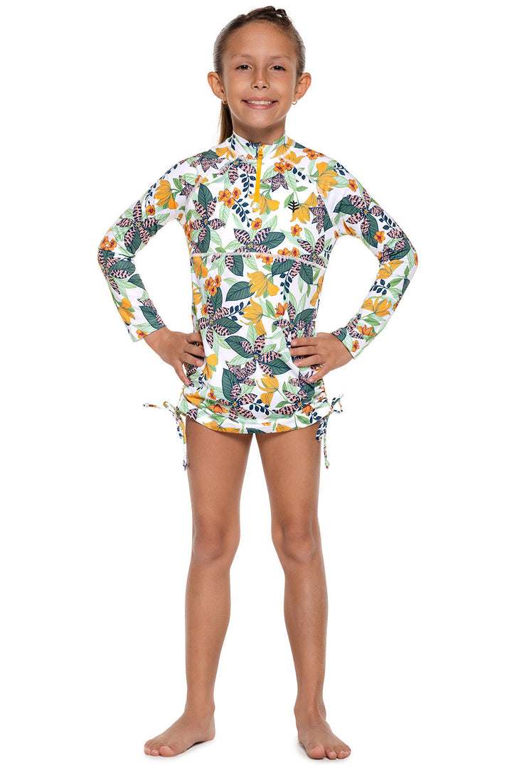 Girl's Lawai Ruche Swim Shirt | Apricot Crush Floral Paradise