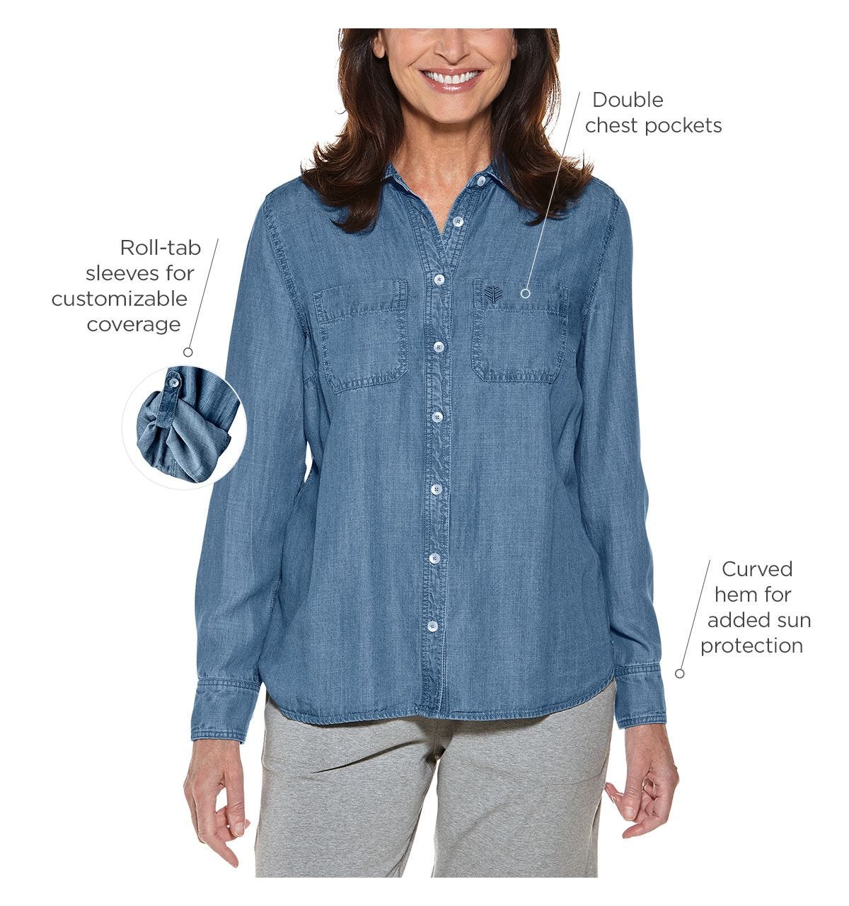 Women's Peninsula Chambray Shirt | Light Indigo Chambray – Coolibar