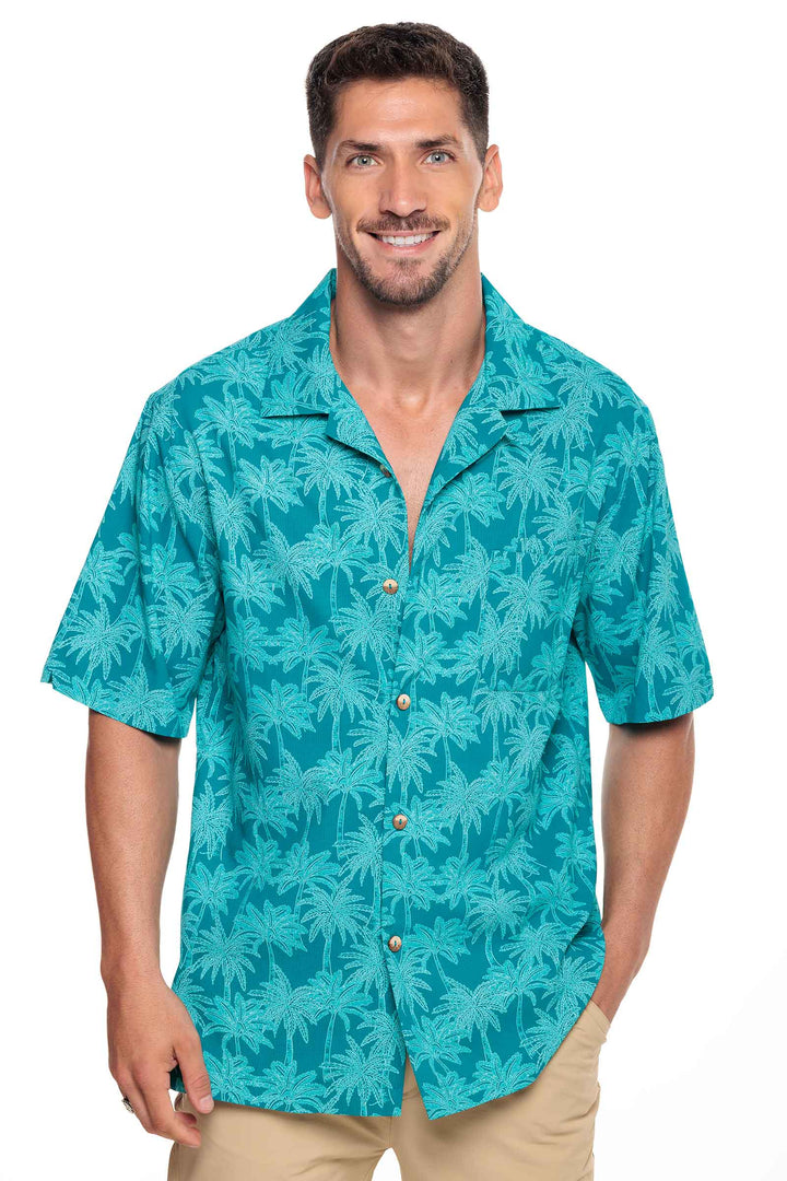 Men's Safari Camp Shirt | Tahitian Teal Swaying Palms