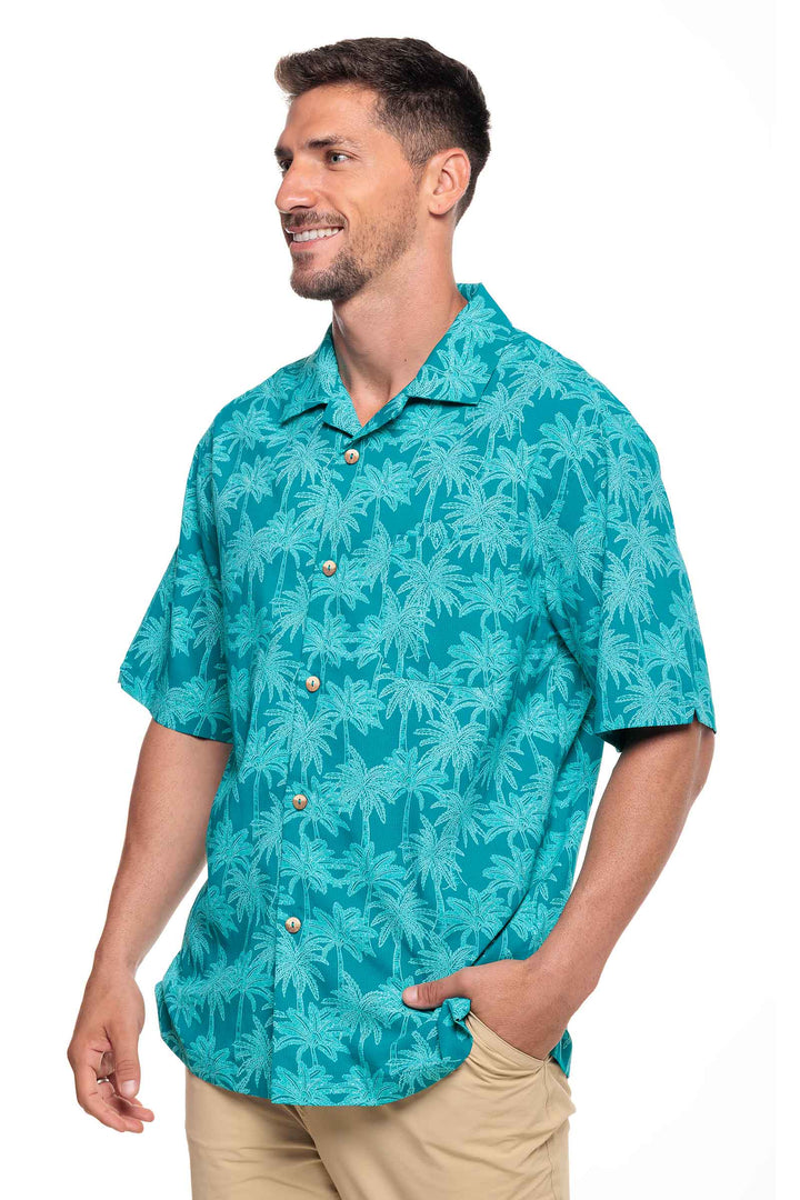 Men's Safari Camp Shirt | Tahitian Teal Swaying Palms