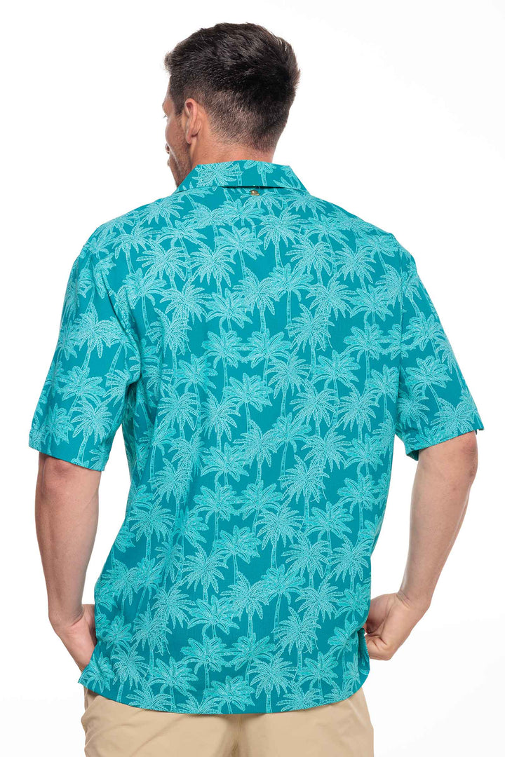 Men's Safari Camp Shirt | Tahitian Teal Swaying Palms